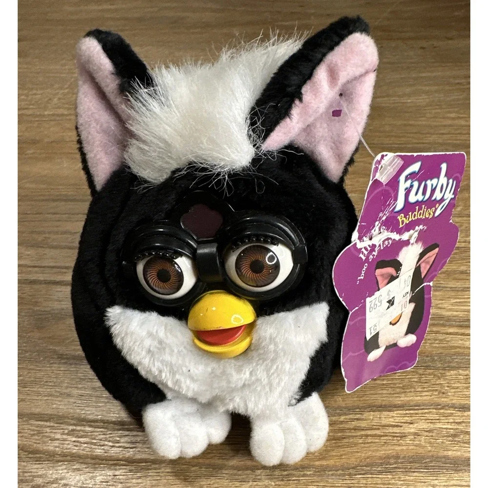 Vintage 1999 Furby Buddies Black‎ White No Hungry Beanbag Plush Tag 70-700 NWT